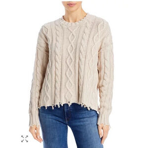 NWT Pistola Eva Sweater XS Rib Cable Knit Frayed Edge Cotton Minimalist Casual‎